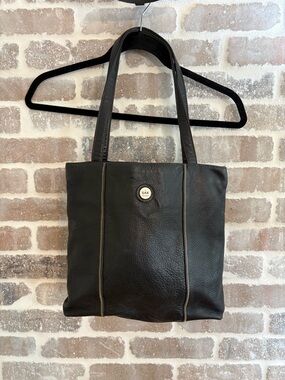 The Sak Black Pebbled Leather Tote with Contrast Stitching